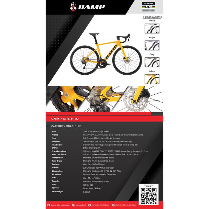 Gambar SEPEDA BALAP / CAMP ROADBIKE SR5 PRO - Yellow, 51 dari ELEMENT BIKE INDONESIA undefined Tokopedia