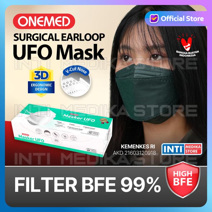 Gambar ONEMED - Masker 3D 4 Ply Surgical Earloop UFO |Model Sensi CONVEX KF94 - Hijau Tua dari INTI MEDIKA STORE undefined Tokopedia