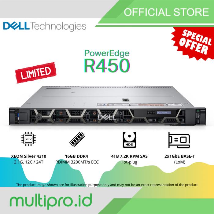 Gambar Server Dell R450 Xeon Silver 4310 12 Core 4TB NL SAS PowerEdge Rack 1U - 16GB dari Multipro.id undefined Tokopedia