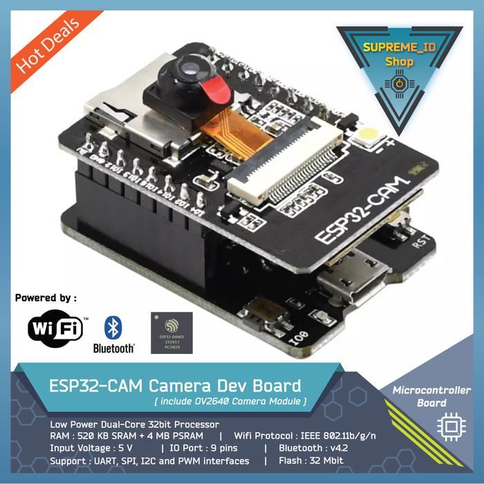 Gambar ESP32-CAM + OV2640 Camera + ESP-32 Dev Board Wifi Bluetooth CH340 TTL - Complete Set dari Supreme ID undefined Tokopedia
