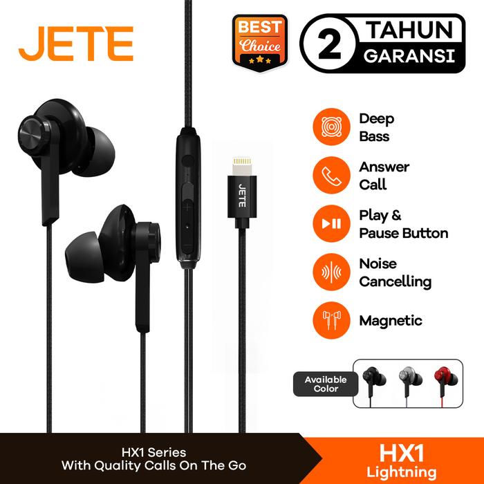 Gambar JETE HX1 Earphone Lightning iPhone | Headset iPhone with Mic - Garansi - Black dari JETE Authorized Store undefined Tokopedia