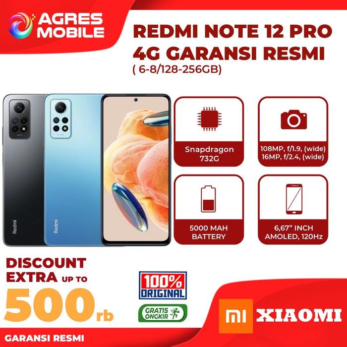 Gambar XIAOMI REDMI NOTE 12 PRO 4G [6GB+128GB - 8GB+256GB] Snapdragon 732G - 108MP Quad Camera - UNIT LENGKAP, 6/128GB BLUE dari AGRES MOBILE STORE undefined Tokopedia