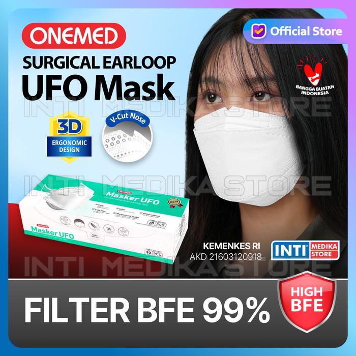 Gambar ONEMED - Masker 3D 4 Ply Surgical Earloop UFO |Model Sensi CONVEX KF94 - Putih dari INTI MEDIKA STORE undefined Tokopedia