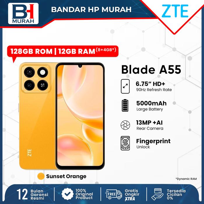 Gambar ZTE Blade A55 4/128G 4+128GB 6.75" HD 5000mAh Garansi Resmi 1 Tahun Original - Sunset Orange, 4+128GB dari BANDAR HP MURAH_NEW undefined Tokopedia