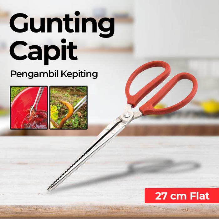 Gambar Gunting Capit Makanan Kepiting Belut Udang Multifungsi Model Flat Curve Stainless Steel - Merah 27cm Flat dari Tosco Official undefined Tokopedia