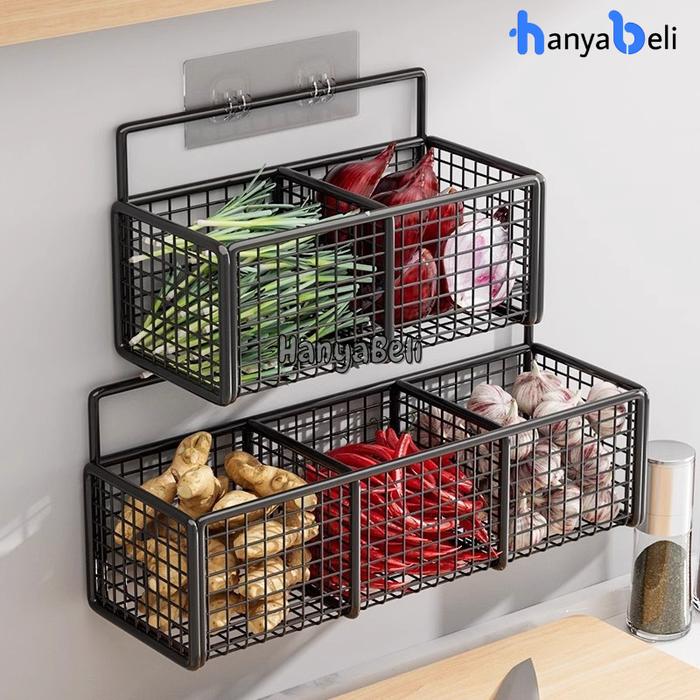 Gambar Rak Penyimpanan Bawang Putih Jahe Rak Dapur Gantung Tempel Dinding Rak Keranjang Dapur Besi Wadah Tempat Penyimpanan Buah Sayur Tomat Telur - 3 Kotak dari HanyaBeli undefined Tokopedia