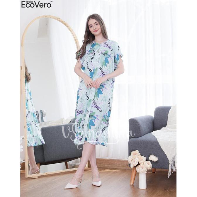 Gambar vSamantha - Daster / Dress Premium Ecovero Motif Rose - Greentea dari GALERY DINASTY.ID undefined Tokopedia