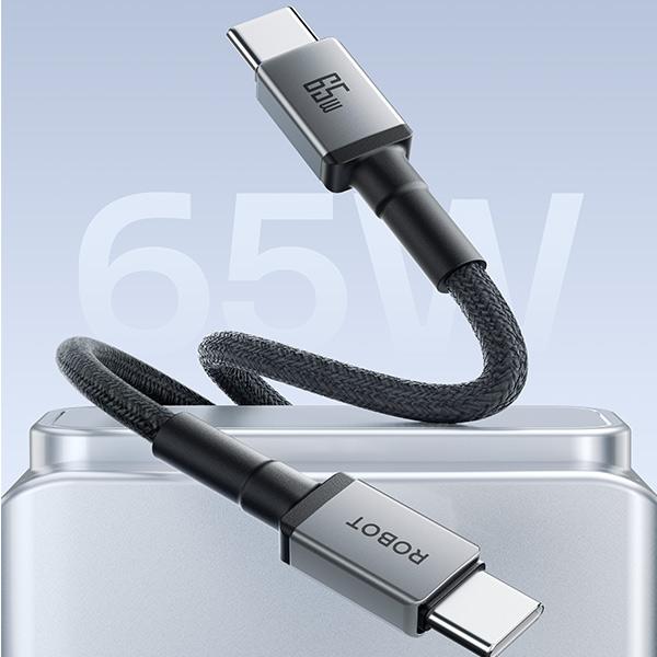 Gambar Robot RSCC30 USB-C to USB-C 30cm Kabel Data Cable Pendek Powerbank 65W Fast Charging (Type-C to Type-C) Garansi Resmi 1 Tahun - Black dari bestdeal_NEW undefined Tokopedia