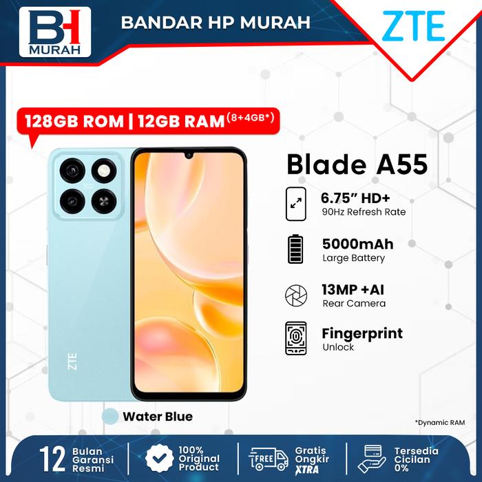 Gambar ZTE Blade A55 RAM 4GB+ ROM 128GB 6.75'' HD 5000mAh Garansi Resmi - Water Blue, 4+128GB dari BANDAR HP MURAH_NEW undefined Tokopedia