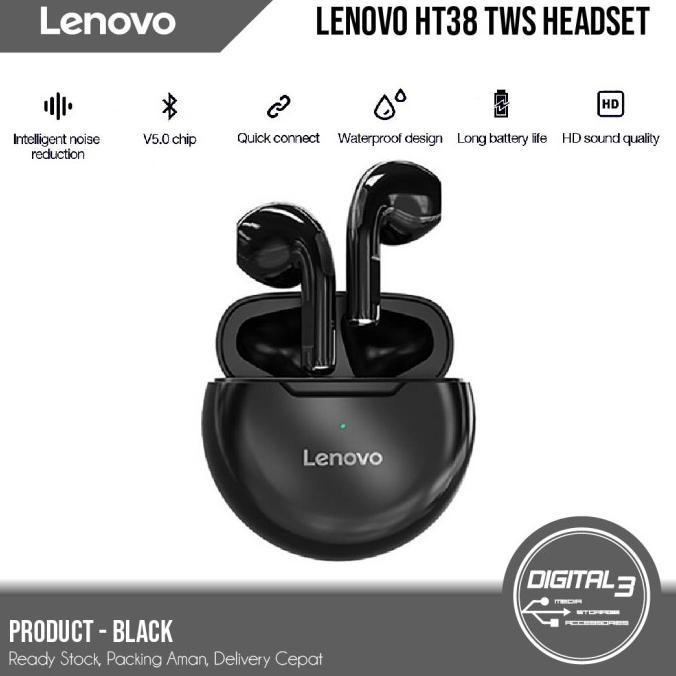 Gambar Earphone Wireless TWS Lenovo HT38 Bluetooth 5.0 Headset Earbuds Bass - Hitam dari andinawarungstore undefined Tokopedia