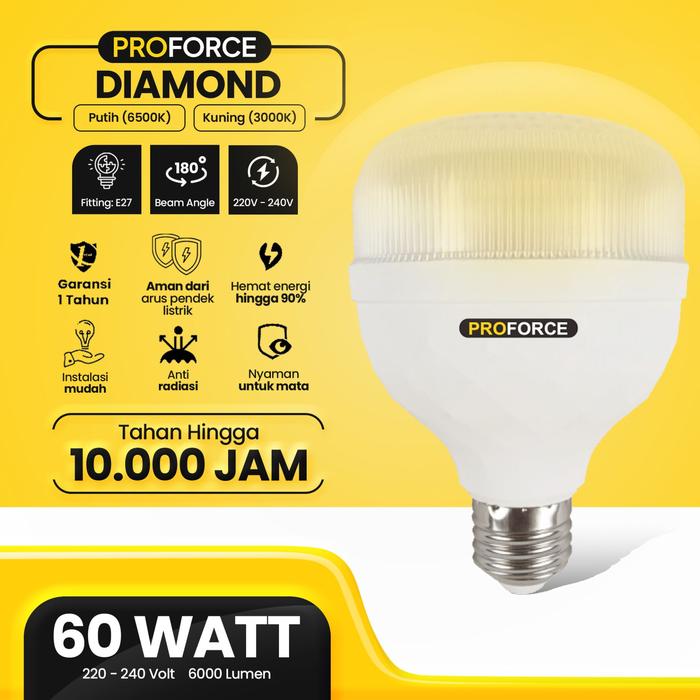 Gambar Lampu Bohlam LED Diamond Proforce 60 Watt 6000 Lumen - Kuning dari Proforce Indonesia undefined Tokopedia