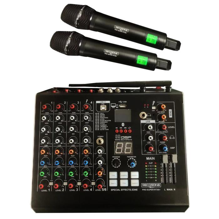 Gambar RECORDING TECH PRO SUPER RTX6+ RTX-6 RTX 6 PLUS 6-CHANNEL PROFESSIONAL AUDIO MIXER WITH 2 WIRELESS MICROPHONE NET dari Net Musik undefined Tokopedia