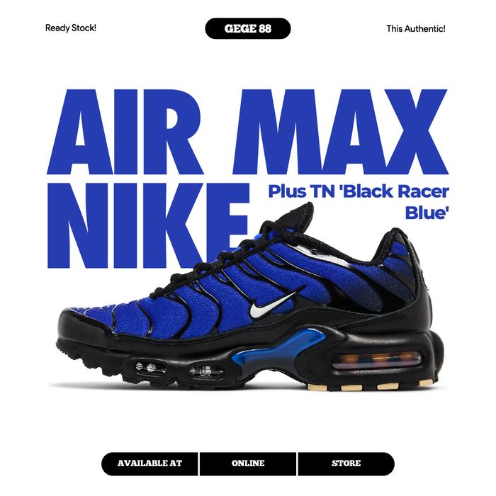 Nike Air Max Plus TN Black Racer Blue 100% Sneakers Casual Pria Wanita 42