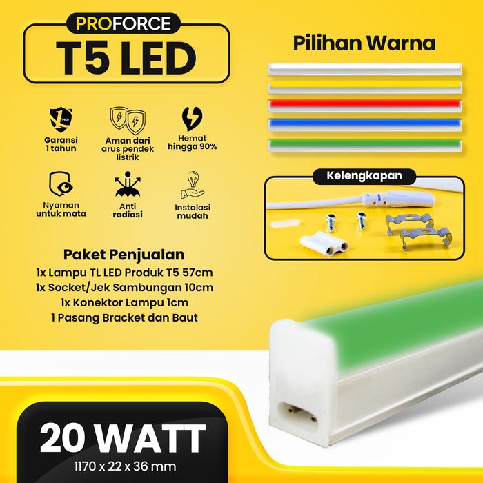 Gambar Lampu TL LED Proforce T5 20 Watt Panjang 120 CM Warna Warni - Hijau dari Proforce Indonesia undefined Tokopedia