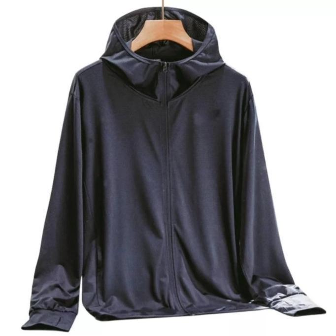 Gambar Jaket Olahraga Pria Gym Running Dry fit Elastic UV protect Fashionable - Black hapuslogo, XL dari Trendista ID undefined Tokopedia