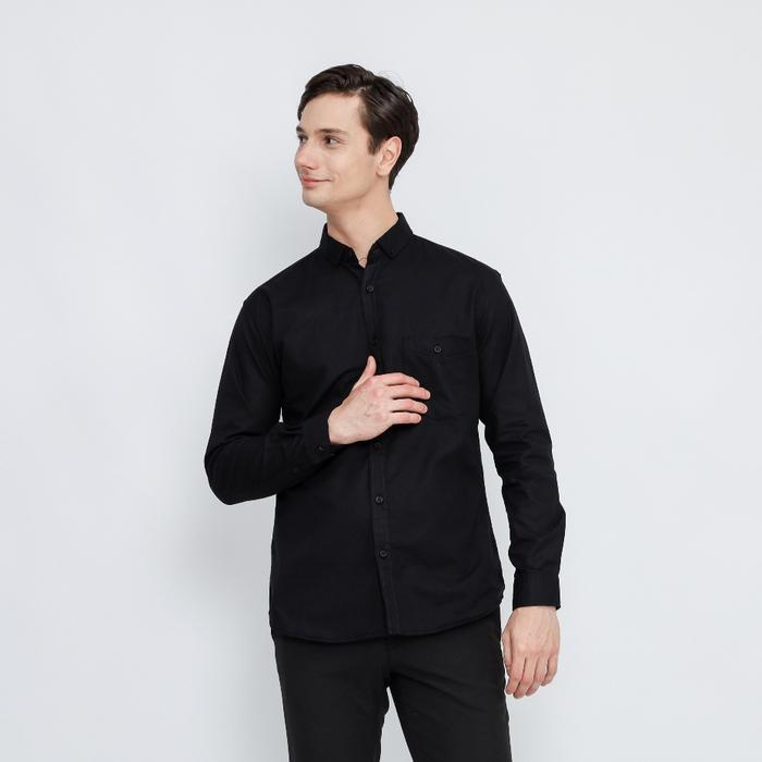 Gambar Kemeja Pria Polos Lengan Panjang Basic Baju Kerja Kantor Kuliah Katun Cigarette Premium - Hitam, M dari Norzen Project undefined Tokopedia