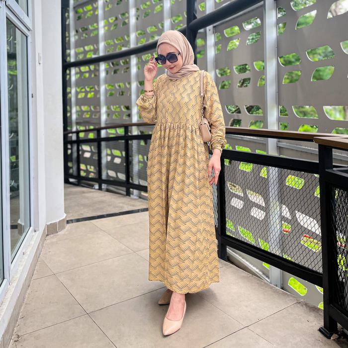knee length dresses for ladies Wanita Midi Shirt Dress in Green Multi Abstract Print Cotton