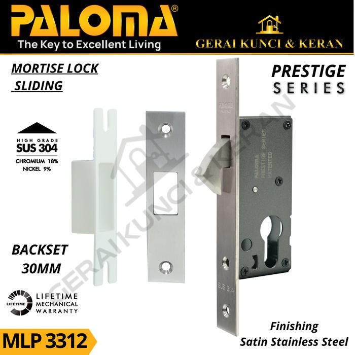 Gambar PALOMA MLP 3312 3318 Body Kunci Mortise Lock SLIDING PRESTIGE 30MM STAINLESS STEEL HITAM BLACK MATTE - Stainless Steel dari GERAI KUNCI KERAN HARDWARE undefined Tokopedia