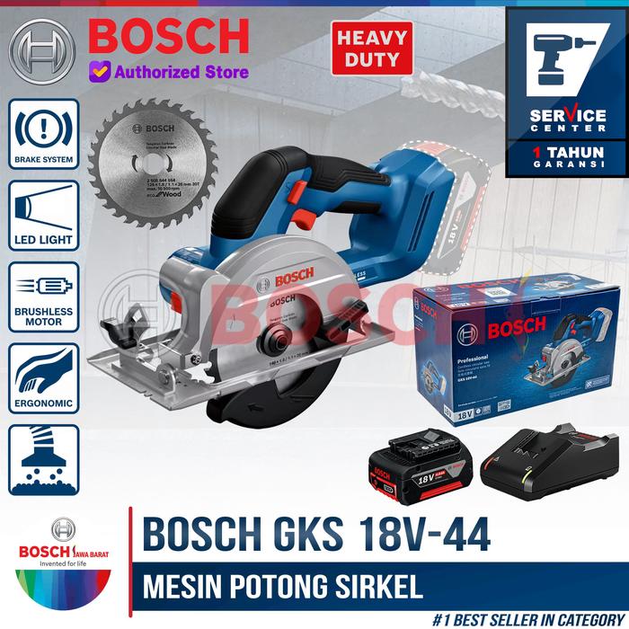 Gambar Bosch Mesin Potong Sirkel GKS 18V-44 LI Circular Saw Cordless 125MM 18V Set 4 AH - 1 Baterai dari Bosch Tools Authorized BTS undefined Tokopedia