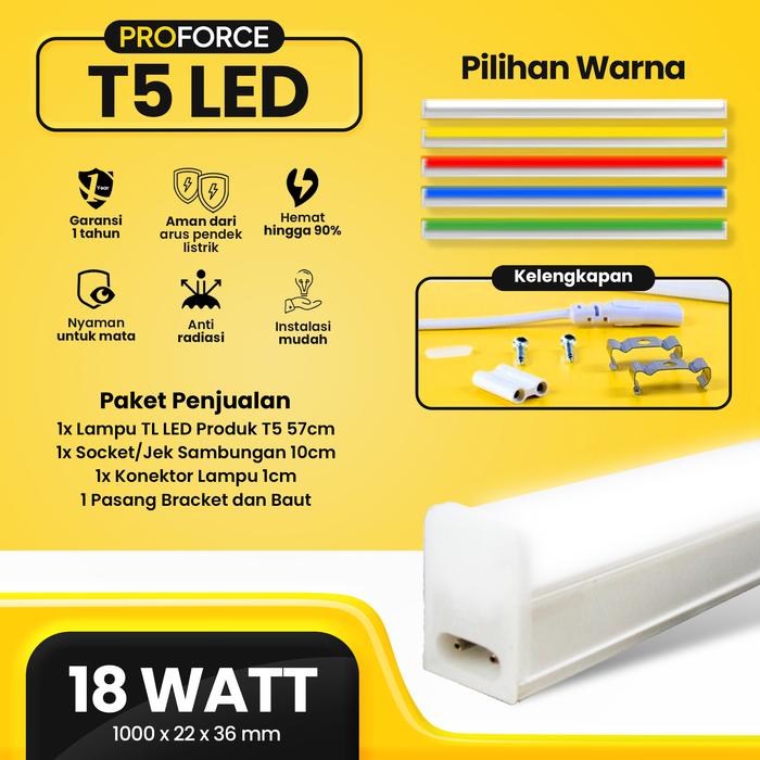 Gambar Lampu TL LED Proforce T5 18 Watt Panjang 100 CM Warna Warni - Putih dari Proforce Indonesia undefined Tokopedia