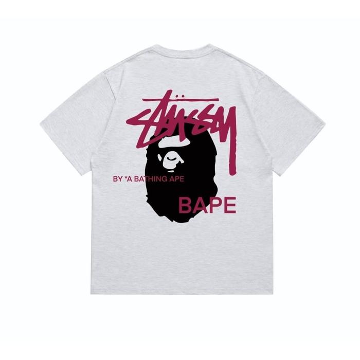 Promo Stussy X Bape T-shirt Regular Fit Suits Text Print Unisex