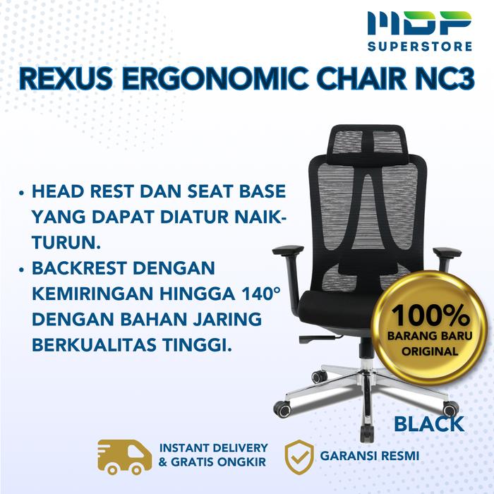 Gambar REXUS ERGONOMIC OFFICE CHAIR NC3 - KURSI KANTOR - BLACK dari mdpsuperstore undefined Tokopedia