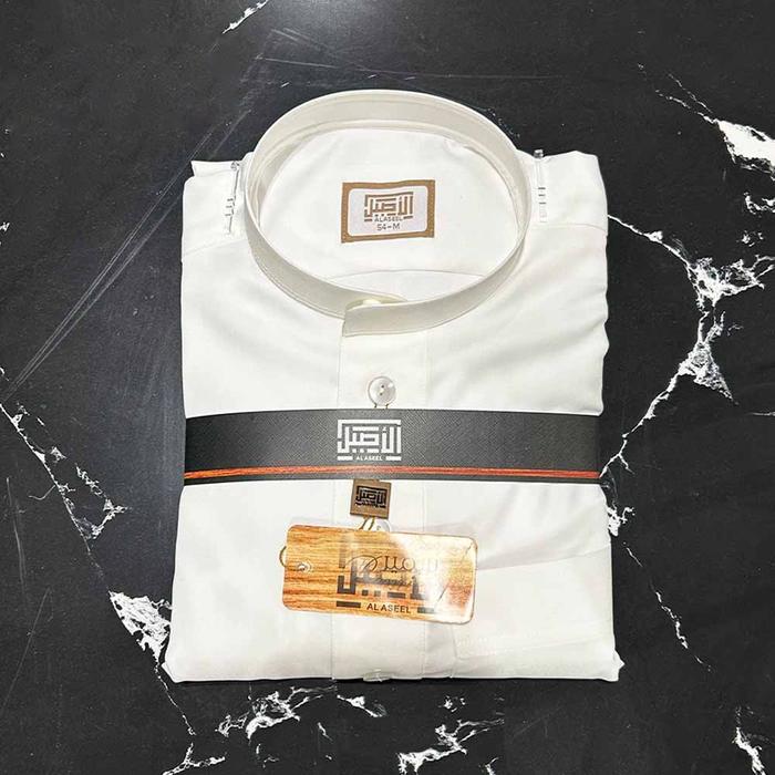 Gambar Jubah Al-Aseel Polos Non Manset Lengan Panjang Kancing Saudi/Gamis Pria/Jubah Pria Premium Import - Putih, 52 S dari Thuba Indonesia undefined Tokopedia