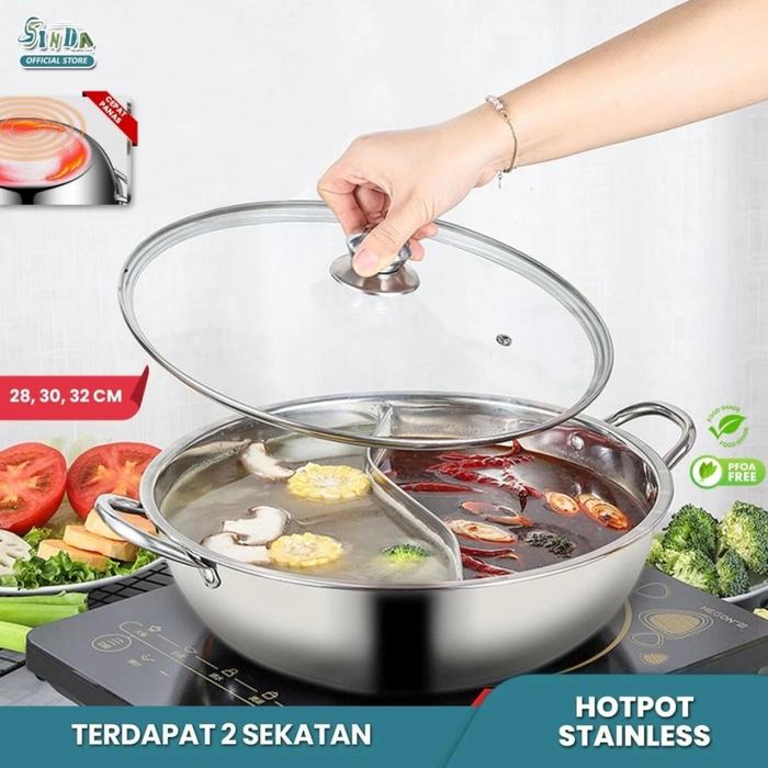 Gambar Panci Steamboat Shabu Shabu 2 Sekat Tanpa Tutup - 32 CM dari Home Electro undefined Tokopedia