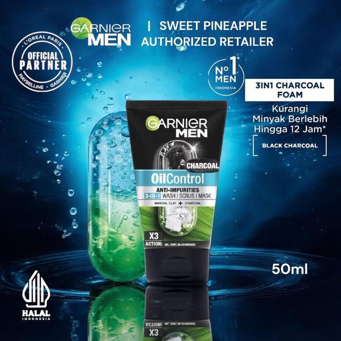 Gambar Garnier Men Turbo Light Oil Control 3 IN 1 Charcoal - 100ml - 50ML KECIL dari Nate&Molly undefined Tokopedia