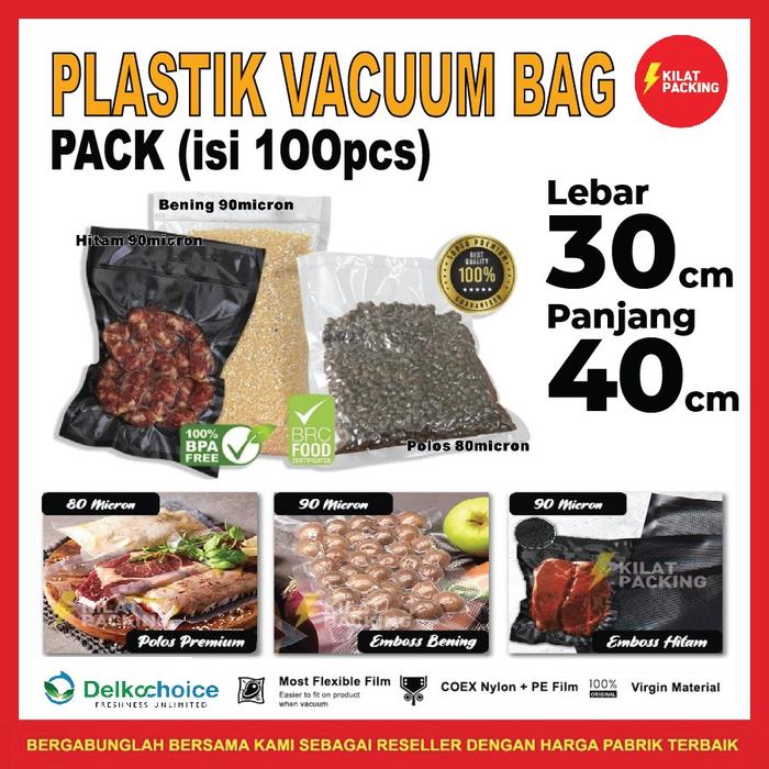 Gambar (PACK) Vacuum Bag 30x40cm Plastik Vakum Polos Emboss Vacum Sealer Makanan Delkochoice - Polos, 30x40cm 90mic dari kilat packing undefined Tokopedia