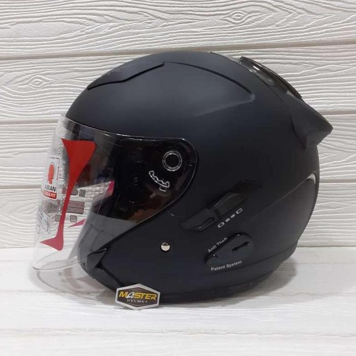 Jual HELM KYT GALAXY FLAT R SOLID BLACK DOFF DOUBLE VISOR HALF