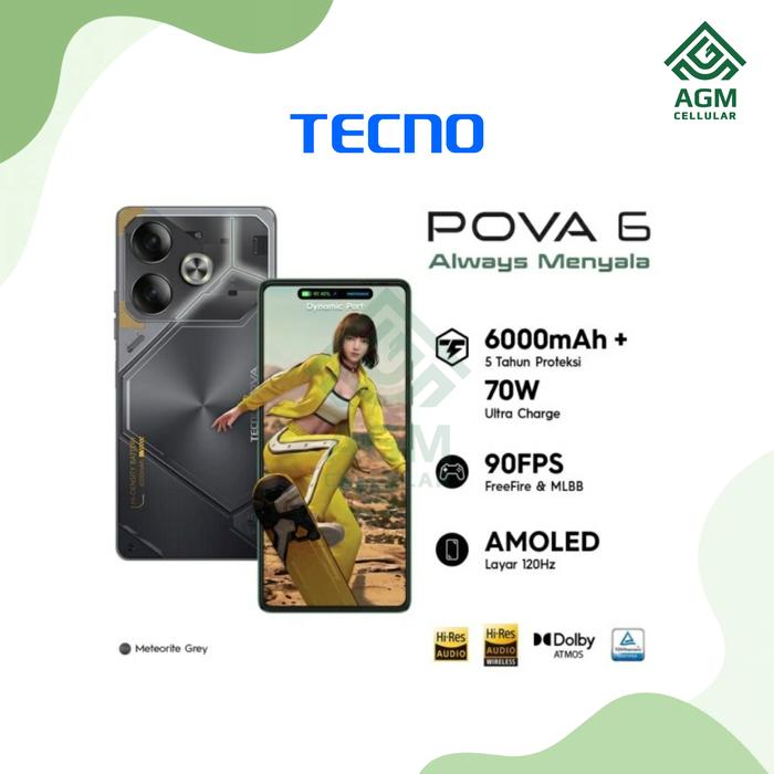 Gambar HANDPHONE TECNO POVA 6 RAM 12GB/256GB | 8GB/256GB (Meteorite Grey, Comet Green, Interstellar Blue) - Meteorite Grey, 12GB/256GB dari AGM Cellular undefined Tokopedia