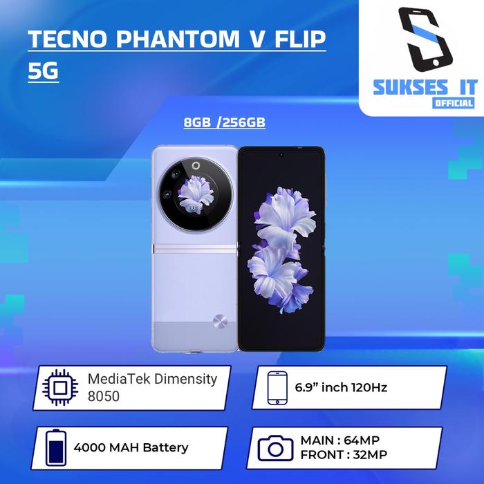 Gambar [SUKSES X ROBIBOIS] TECNO PHANTOM V FLIP 5G 8/256GB MYSTIC DAWN GARANSI RESMI - NON BUNDLE dari Sukses IT Official undefined Tokopedia