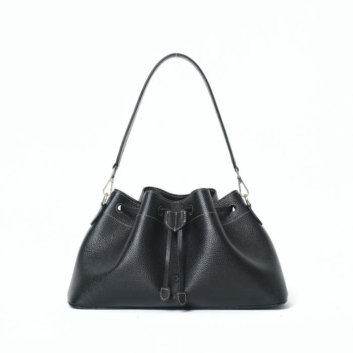 Gambar Purotti PADME Bucket Bag Asli Kulit Sapi dengan Lining Kain Saku Dalam dan Penutup Tali Serut Tali Panjang Dapat Dilepas dan Disesuaikan Ukuran 28 x 18 x 13 cm - Black dari Purotti undefined Tokopedia