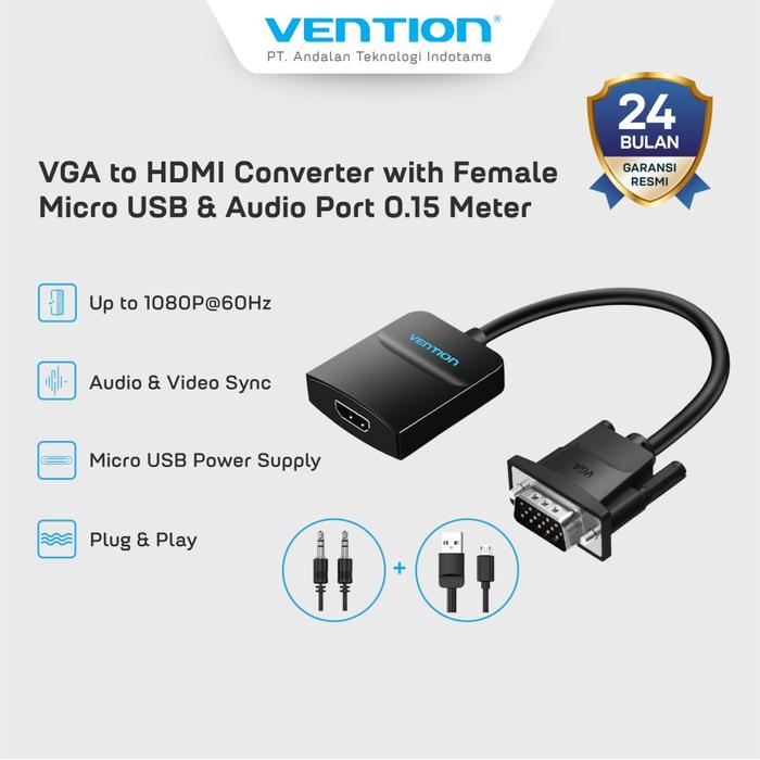 Vention Adapter Vga To Hdmi Converter Female Micro Usb Audio Port 1080p  60hz Hd Acn