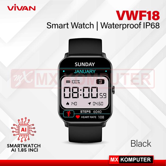 Gambar VIVAN Smart Watch VWF18 | Waterproof IP68 | 100+ Sports Mode - Black dari MXKomputer_NEW undefined Tokopedia
