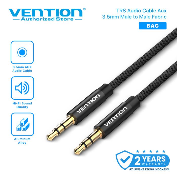 Gambar Vention Kabel Aux Audio 3.5mm Male to Male Gold Plated - BAG Fabric, 0.5m dari Vention Authorized Store undefined Tokopedia