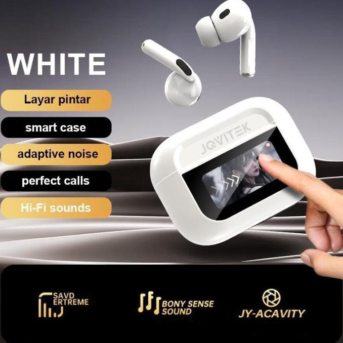Gambar Jovitech Earphone Bluetooth V5.4 TWS A8 Pro ANC/ENC Headset Smart Touch Screen LED Display - EX - EP55X - White dari Ghani Alepro undefined Tokopedia