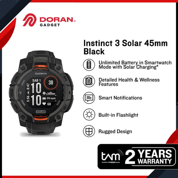 Gambar Garmin Instinct 3 Solar 45mm 50mm - Garansi Resmi TAM - Black 45MM dari Doran Gadget Store undefined 4 Tokopedia