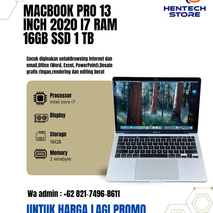 Jual MacBook Pro Retina 13 inch Cto 2020 intel core i7 Ram 16gb