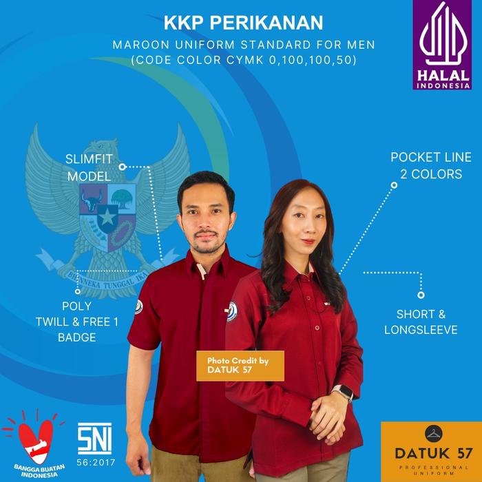 Gambar International Quality : Seragam Kemeja PDH KKP Kementerian Kelautan dan Perikanan Warna Merah Maroon Burgundy (Pria & Wanita) - Pria Panjang, SS dari Datuk 57 undefined Tokopedia