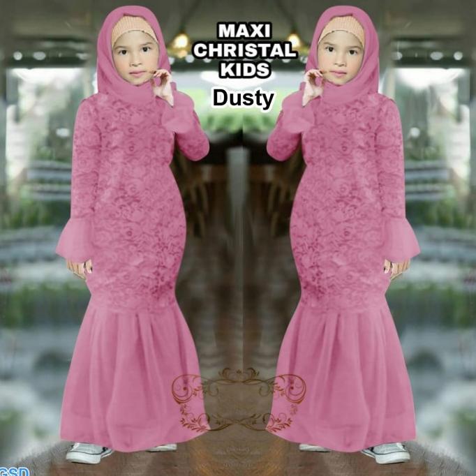 Gambar ! GAMIS BROKAT ANAK MODEL TERBARU /BUSANA MUSLIM ANAK PEREMPUAN-CHRISTAL - - Dusty, 8-9 tahun dari ASMAA COLLECTION undefined Tokopedia