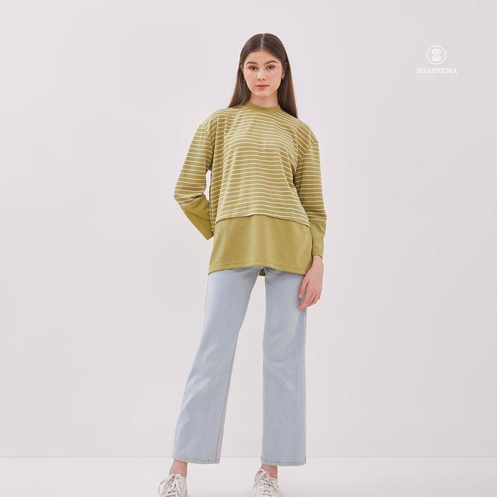 Gambar SHANEEMA - Manda Series | Atasan Stripe Wanita Lengan Panjang Bahan Knitt P - Hijau, Model Biasa dari SHANEEMA undefined Tokopedia