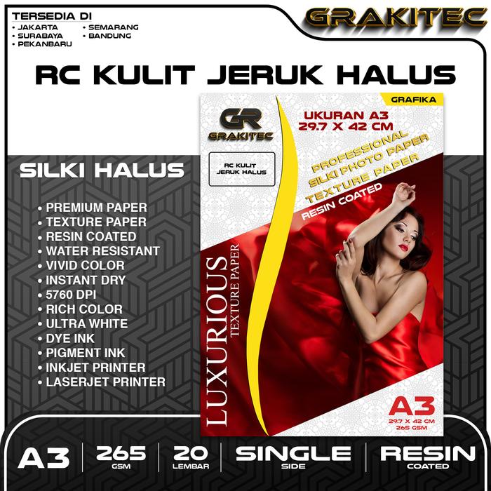 Gambar Grakitec Kertas Foto Silki Texture A3 / A3+ Professional Silki, Glossy Photo Paper 265 , Silki Doff Halus, Canvas,Silki Doff Kasar / Luster Resin Coated GRAKITEC - A3 Jeruk Halus, isi 20 Lembar dari Grakitec undefined Tokopedia