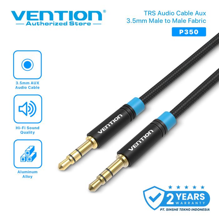 Gambar Vention Kabel Aux Audio 3.5mm Male to Male Gold Plated - P350 Braided, 1.5m dari Vention Authorized Store undefined Tokopedia