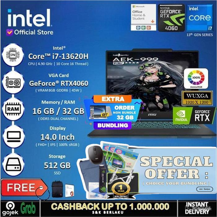 Gambar MSI Cyborg 14 A13VF - RTX4060 I7 13620H 16GB 512GB SSD 14"FHD 100%sRGB - Non Bundle, 16GB DDR5 dari INTEL STORE ID undefined Tokopedia