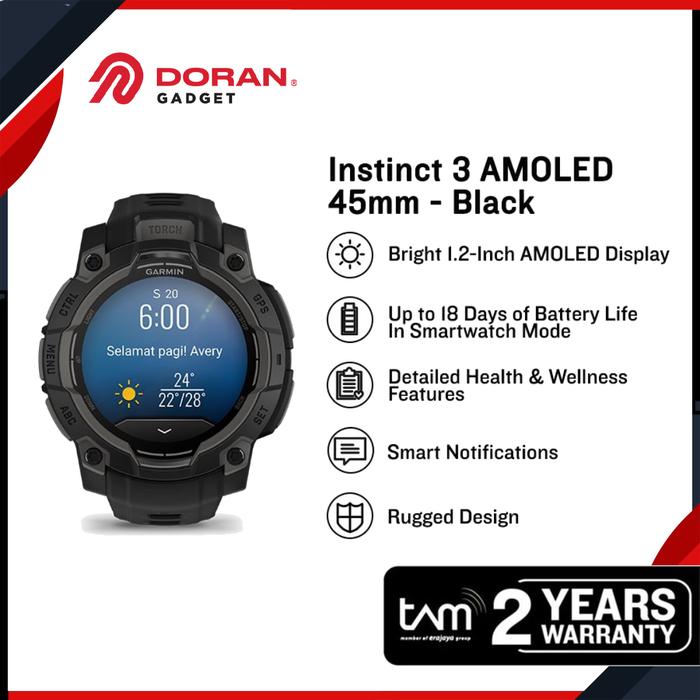 Gambar Garmin Instinct 3 AMOLED 45mm 50mm - Garansi Resmi TAM - Black 45MM dari Doran Gadget Store undefined Tokopedia