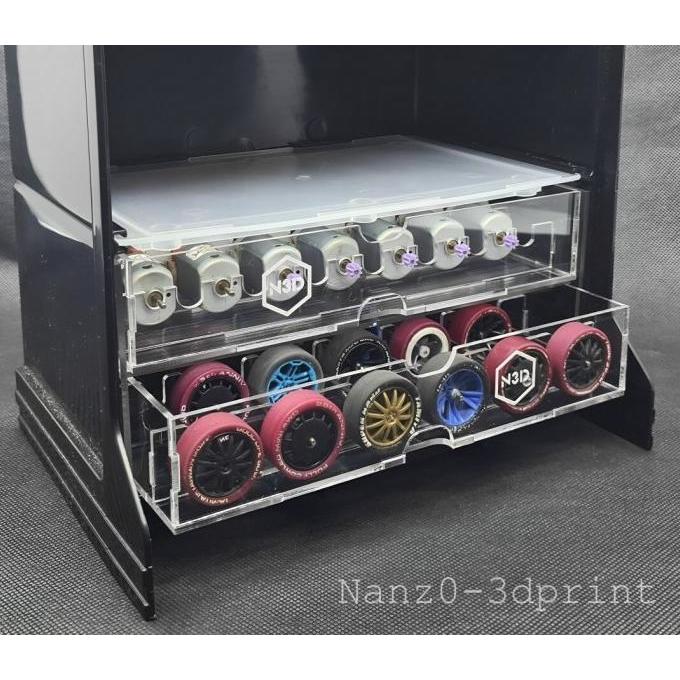 Gambar Laci Pitbox Ban Velg & Dinamo Motor Tamiya Mini4WD 15424 95671 Toolbox | Aksesoris Akrilik Kotak Box Portable Pit Mini 4WD Toolbox - N3D - Bening dari emisopq undefined Tokopedia