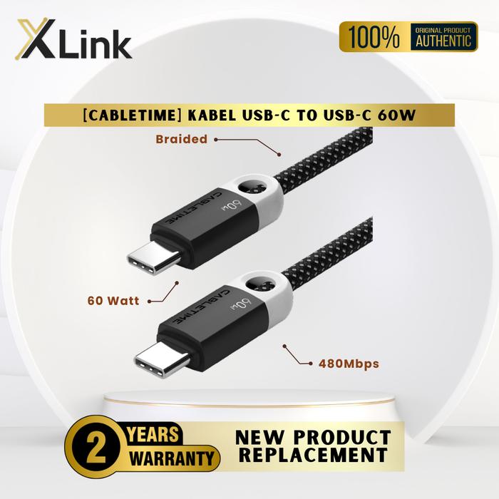 Gambar Kabel Data Fast Charging Type C to Type C PD 60W CABLETIME Exclusive Series - Black, 0.25M dari XLink Jakarta undefined Tokopedia