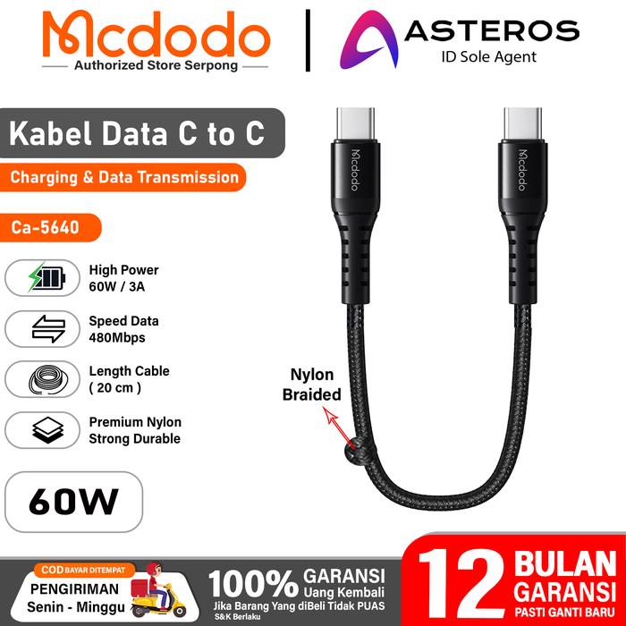 Gambar MCDODO Kabel USB Type C to Type C Fast 60w Nylon Braided 20cm 1m 2m 3m - CA-5640 20CM dari MCDODO Official Serpong undefined Tokopedia